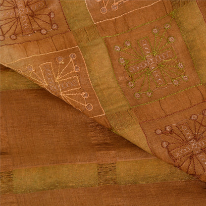 Sanskriti Vintage Brown Sarees Pure Silk Hand Embroidered Fabric 5yrd Sari