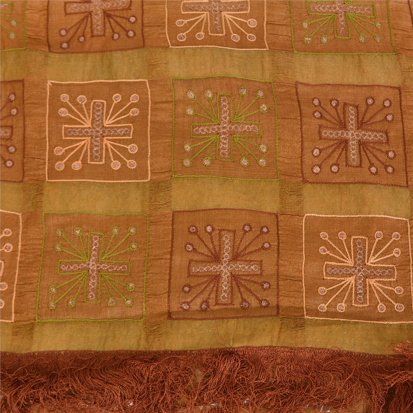 Sanskriti Vintage Brown Sarees Pure Silk Hand Embroidered Fabric 5yrd Sari