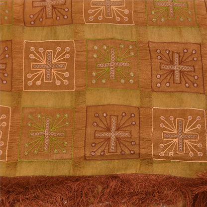 Sanskriti Vintage Brown Sarees Pure Silk Hand Embroidered Fabric 5yrd Sari