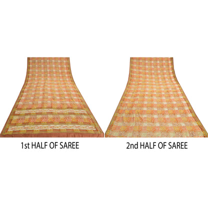 Sanskriti Vintage Sarees Pure Crepe Silk Hand Embroidered 5yrd Craft Fabric Sari