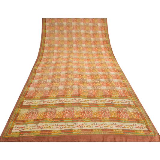 Sanskriti Vintage Sarees Pure Crepe Silk Hand Embroidered 5yrd Craft Fabric Sari