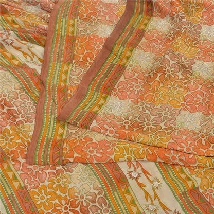 Sanskriti Vintage Sarees Pure Crepe Silk Hand Embroidered 5yrd Craft Fabric Sari