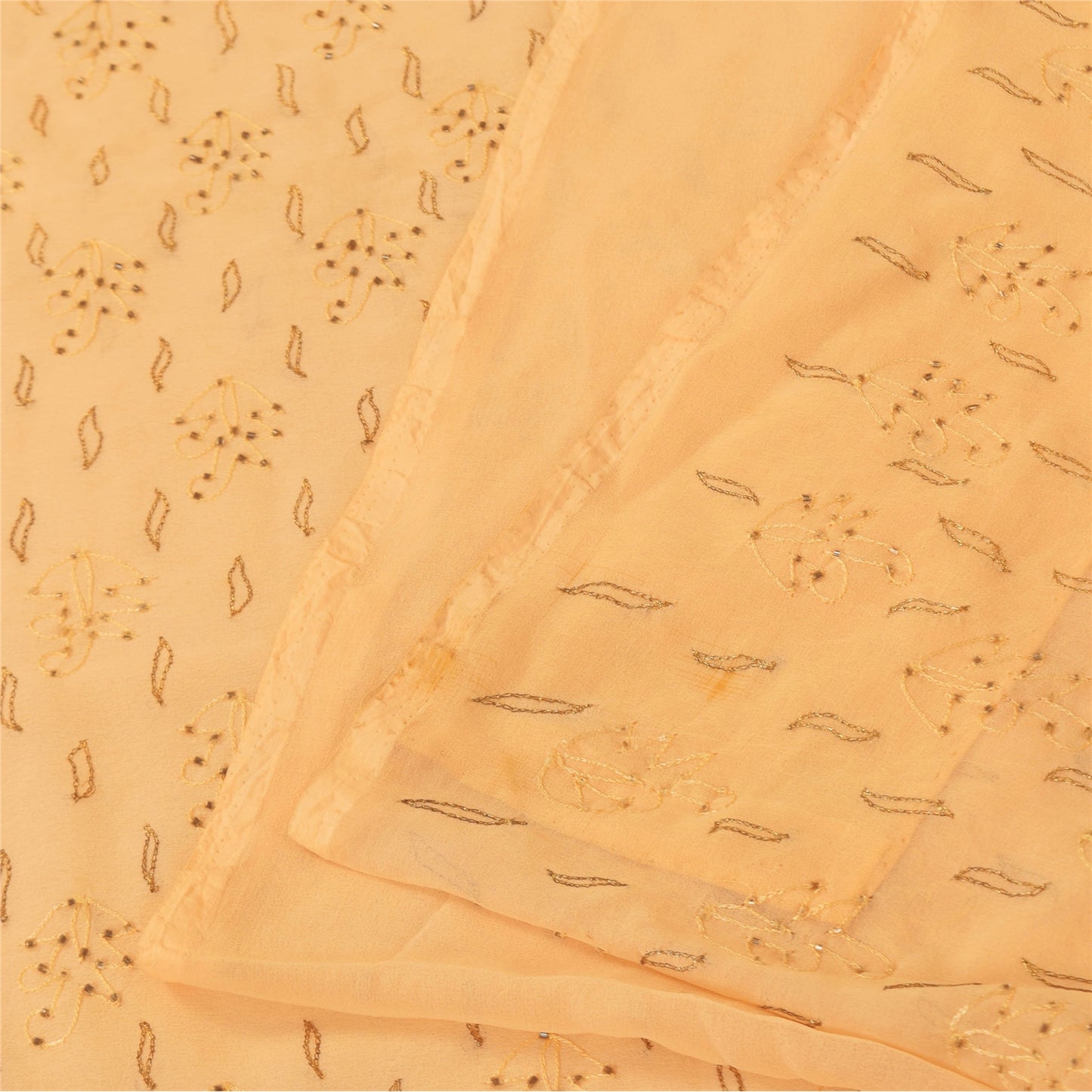 Sanskriti Vintage Peach Sarees Art Silk Hand Beaded Unique Sari 5yd Craft Fabric