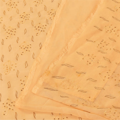 Sanskriti Vintage Peach Sarees Art Silk Hand Beaded Unique Sari 5yd Craft Fabric