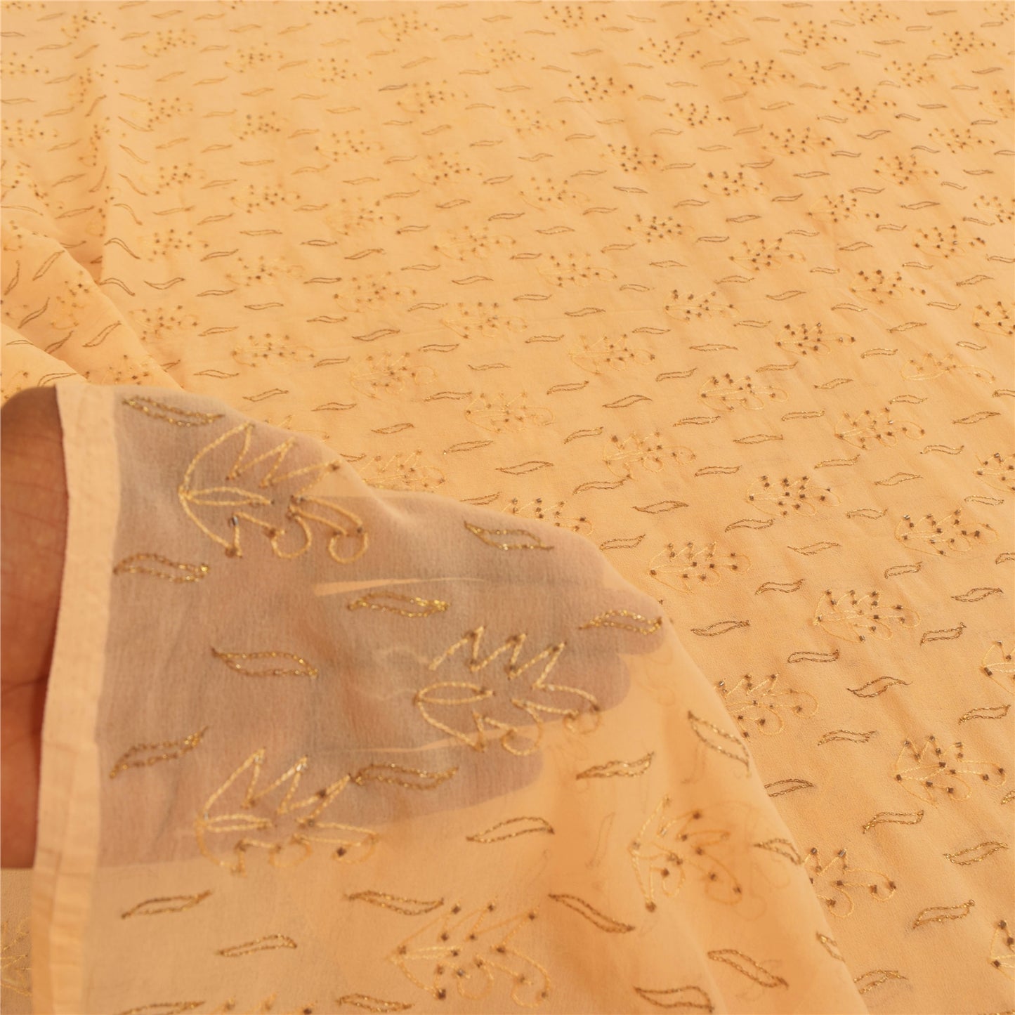 Sanskriti Vintage Peach Sarees Art Silk Hand Beaded Unique Sari 5yd Craft Fabric