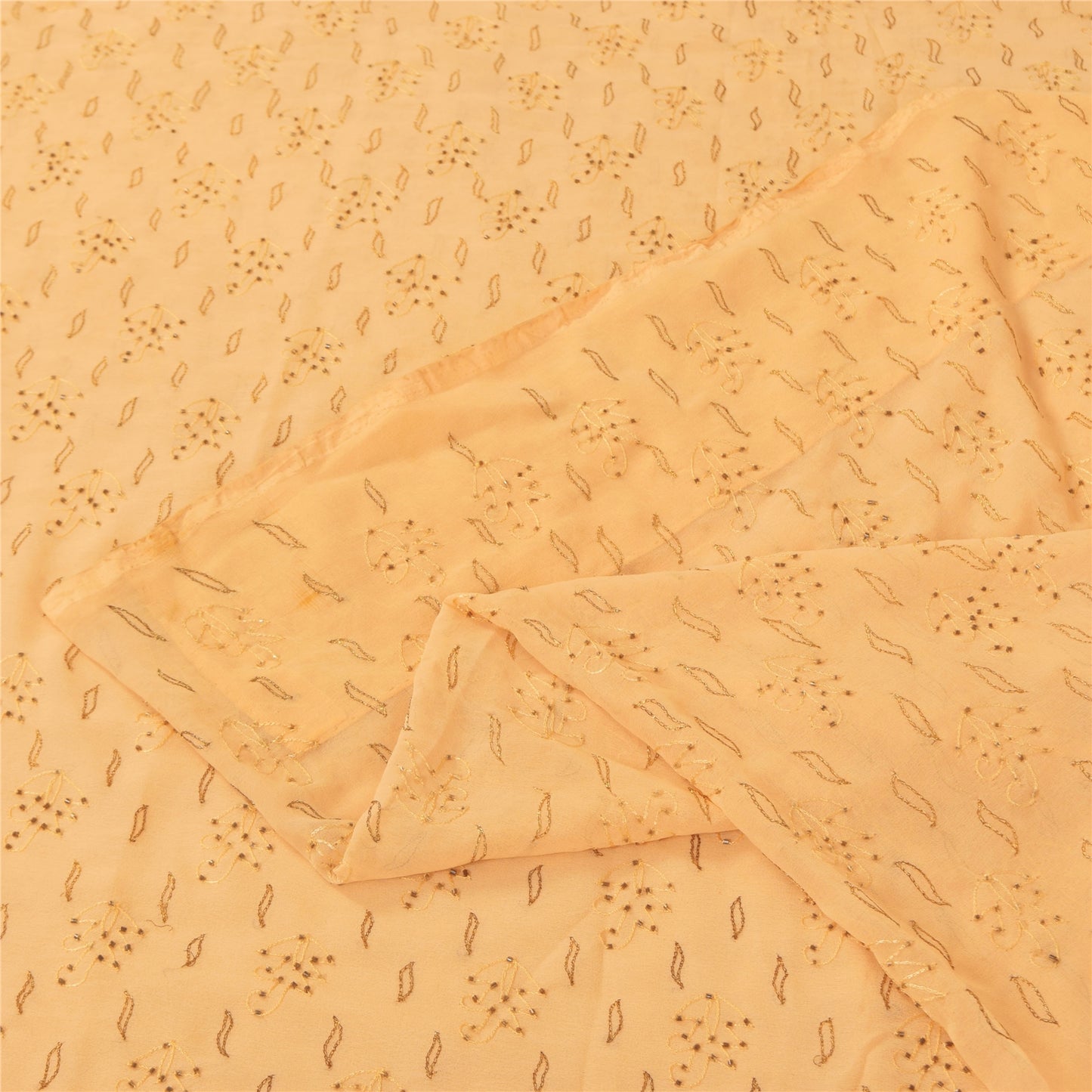 Sanskriti Vintage Peach Sarees Art Silk Hand Beaded Unique Sari 5yd Craft Fabric