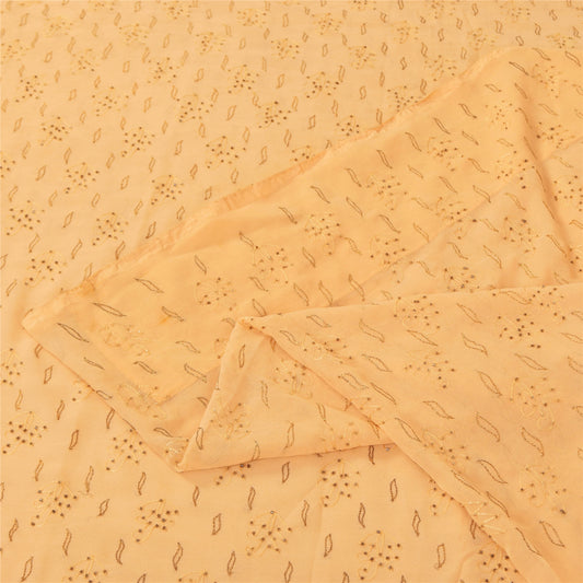 Sanskriti Vintage Peach Sarees Art Silk Hand Beaded Unique Sari 5yd Craft Fabric
