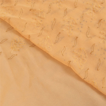 Sanskriti Vintage Peach Sarees Art Silk Hand Beaded Unique Sari 5yd Craft Fabric