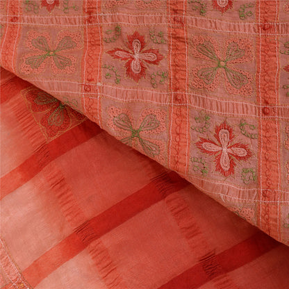 Sanskriti Vintage Red Sarees Pure Silk Hand Embroidered Sari 5+yd Craft Fabric