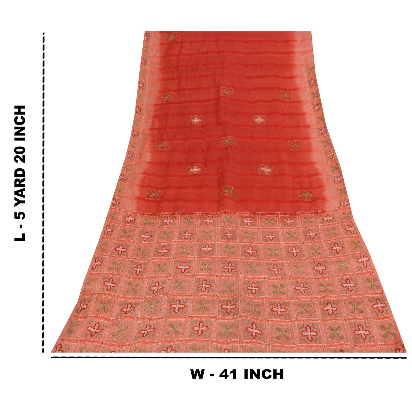 Sanskriti Vintage Red Sarees Pure Silk Hand Embroidered Sari 5+yd Craft Fabric