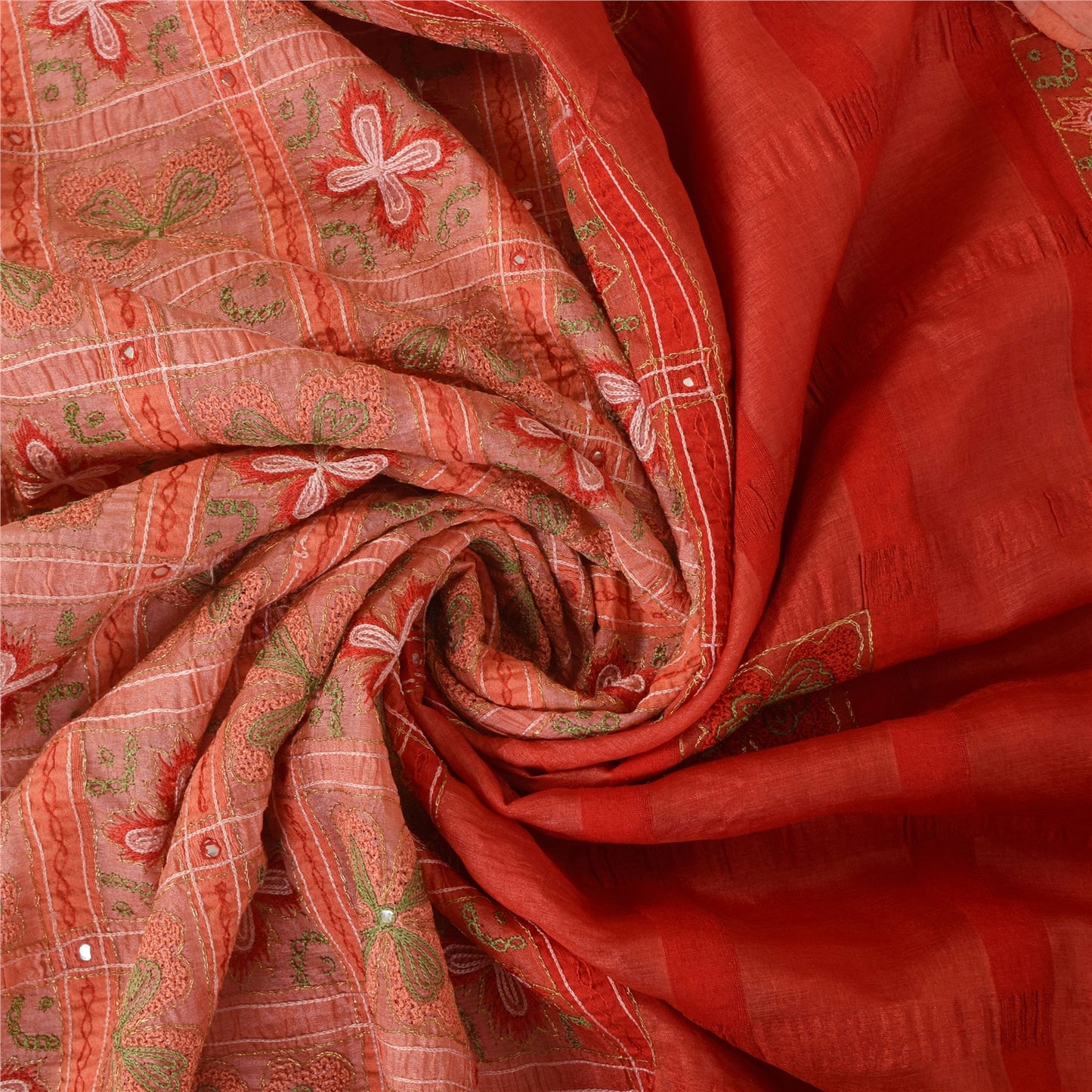 Sanskriti Vintage Red Sarees Pure Silk Hand Embroidered Sari 5+yd Craft Fabric
