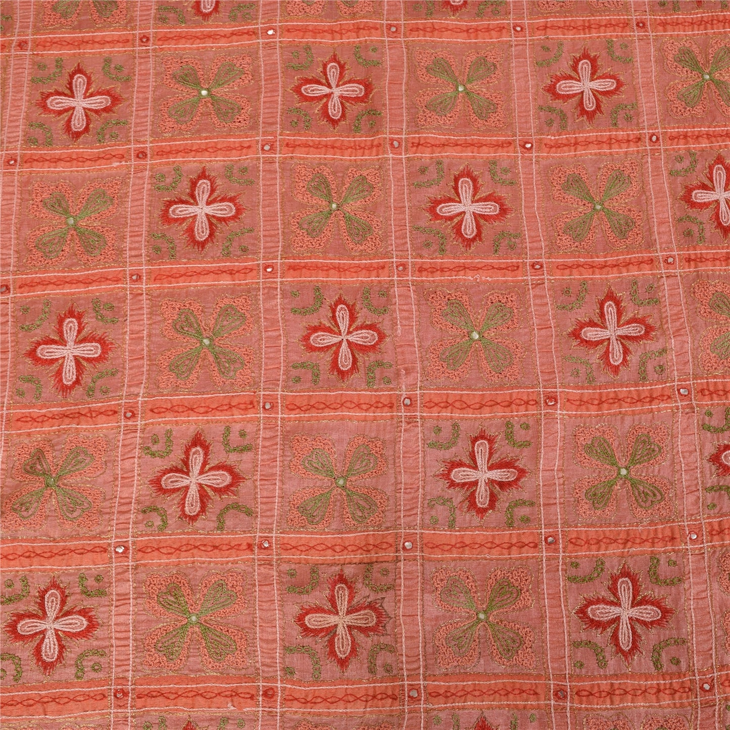 Sanskriti Vintage Red Sarees Pure Silk Hand Embroidered Sari 5+yd Craft Fabric