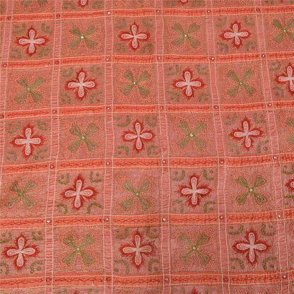 Sanskriti Vintage Red Sarees Pure Silk Hand Embroidered Sari 5+yd Craft Fabric