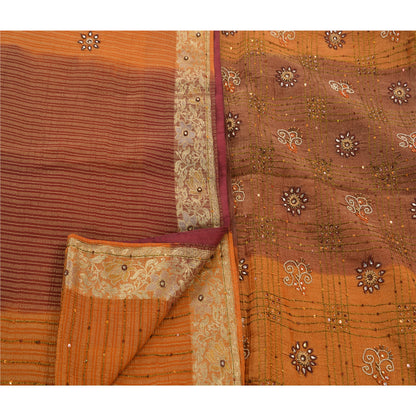 Sanskriti Vintage Orange Sarees Georgette Hand Beaded Woven Craft Fabric Sari