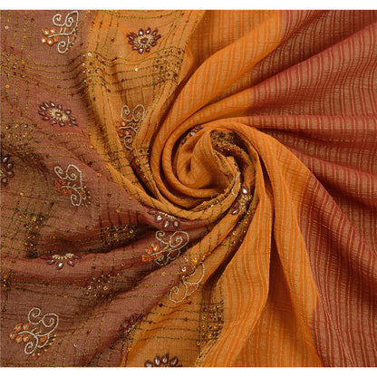 Sanskriti Vintage Orange Sarees Georgette Hand Beaded Woven Craft Fabric Sari