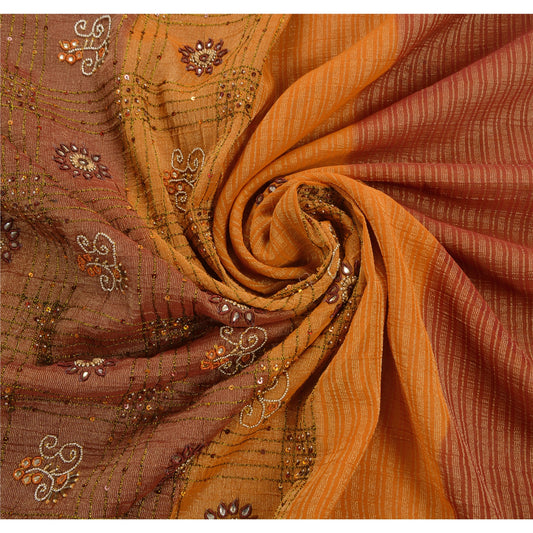 Sanskriti Vintage Orange Sarees Georgette Hand Beaded Woven Craft Fabric Sari
