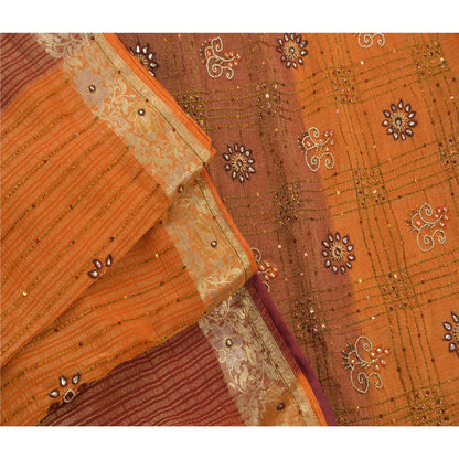 Sanskriti Vintage Orange Sarees Georgette Hand Beaded Woven Craft Fabric Sari
