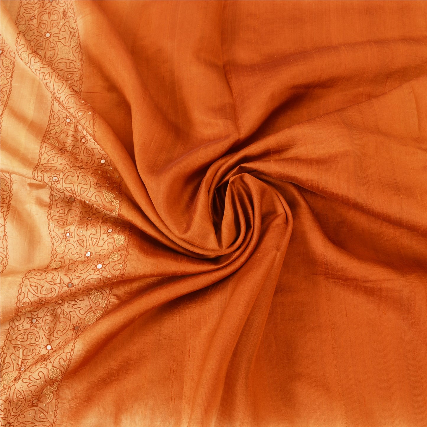 Sanskriti Vintage Orange/Peach Sarees Pure Silk Hand Beaded Zari 5yd Fabric Sari