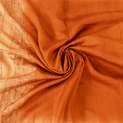 Sanskriti Vintage Orange/Peach Sarees Pure Silk Hand Beaded Zari 5yd Fabric Sari