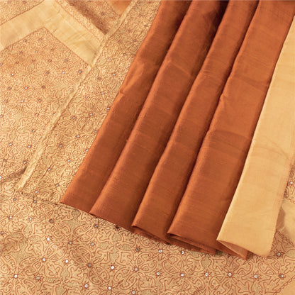 Sanskriti Vintage Orange/Peach Sarees Pure Silk Hand Beaded Zari 5yd Fabric Sari
