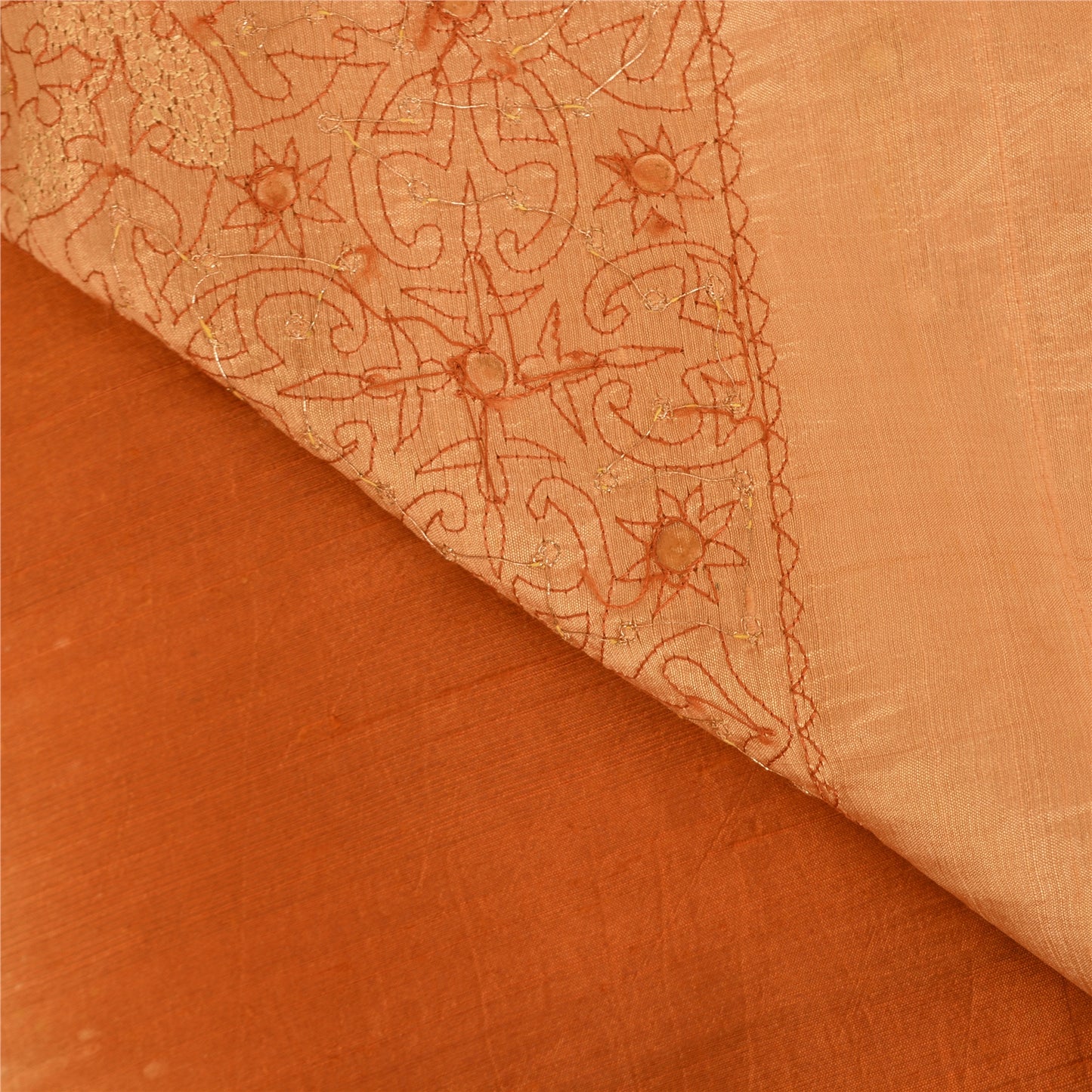 Sanskriti Vintage Orange/Peach Sarees Pure Silk Hand Beaded Zari 5yd Fabric Sari