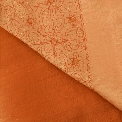 Sanskriti Vintage Orange/Peach Sarees Pure Silk Hand Beaded Zari 5yd Fabric Sari