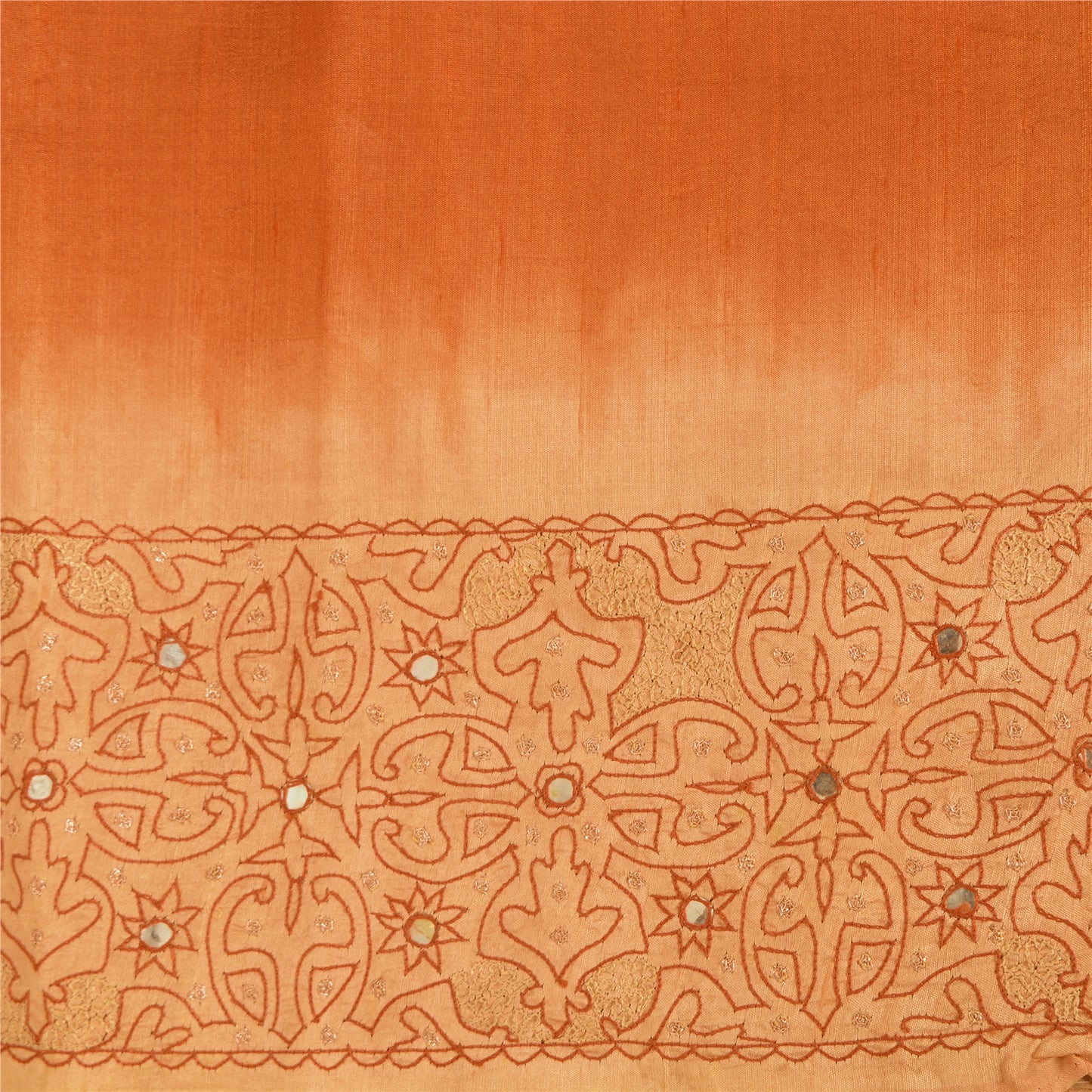 Sanskriti Vintage Orange/Peach Sarees Pure Silk Hand Beaded Zari 5yd Fabric Sari