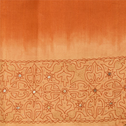 Sanskriti Vintage Orange/Peach Sarees Pure Silk Hand Beaded Zari 5yd Fabric Sari