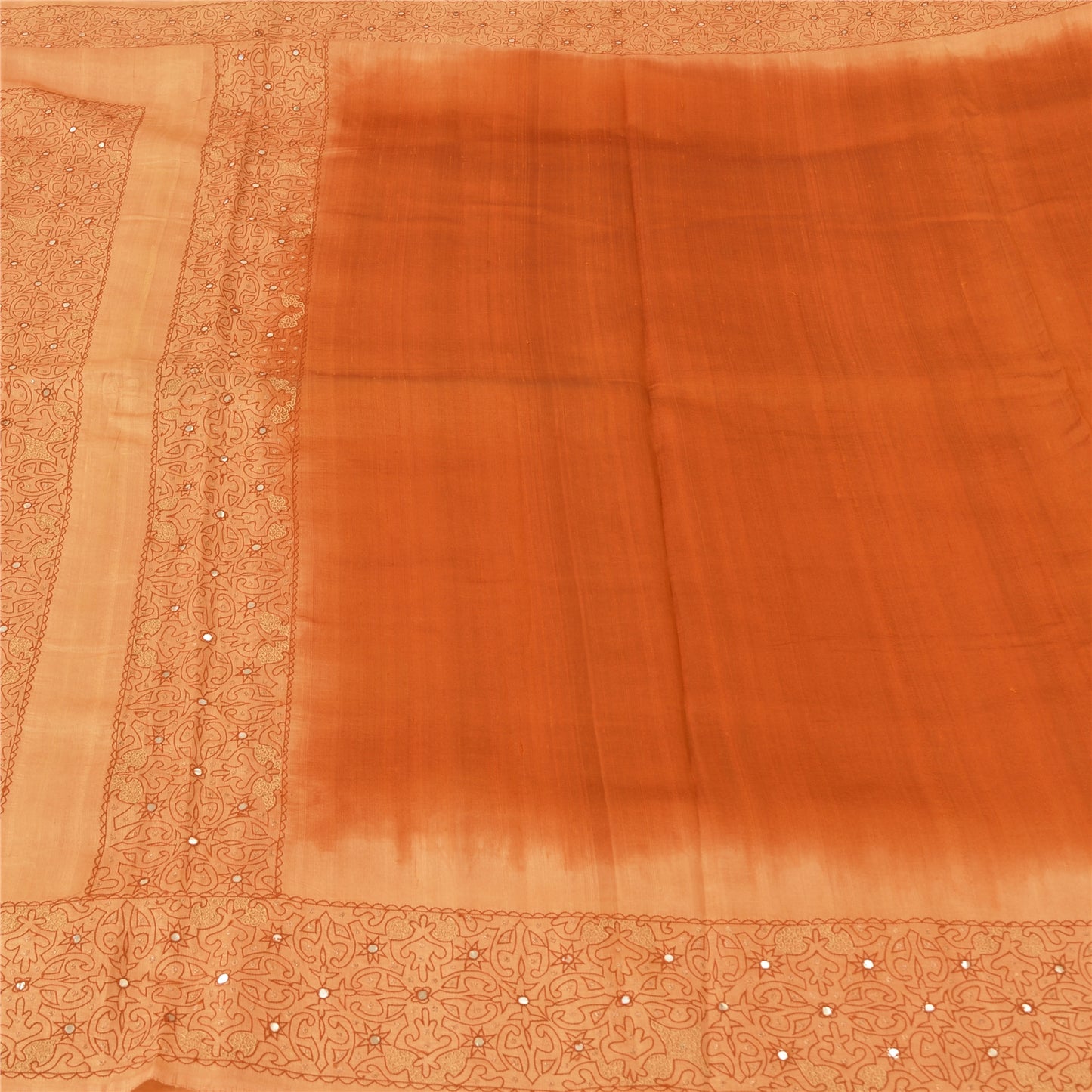Sanskriti Vintage Orange/Peach Sarees Pure Silk Hand Beaded Zari 5yd Fabric Sari