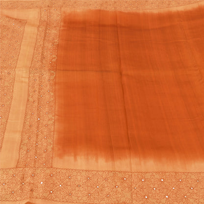 Sanskriti Vintage Orange/Peach Sarees Pure Silk Hand Beaded Zari 5yd Fabric Sari