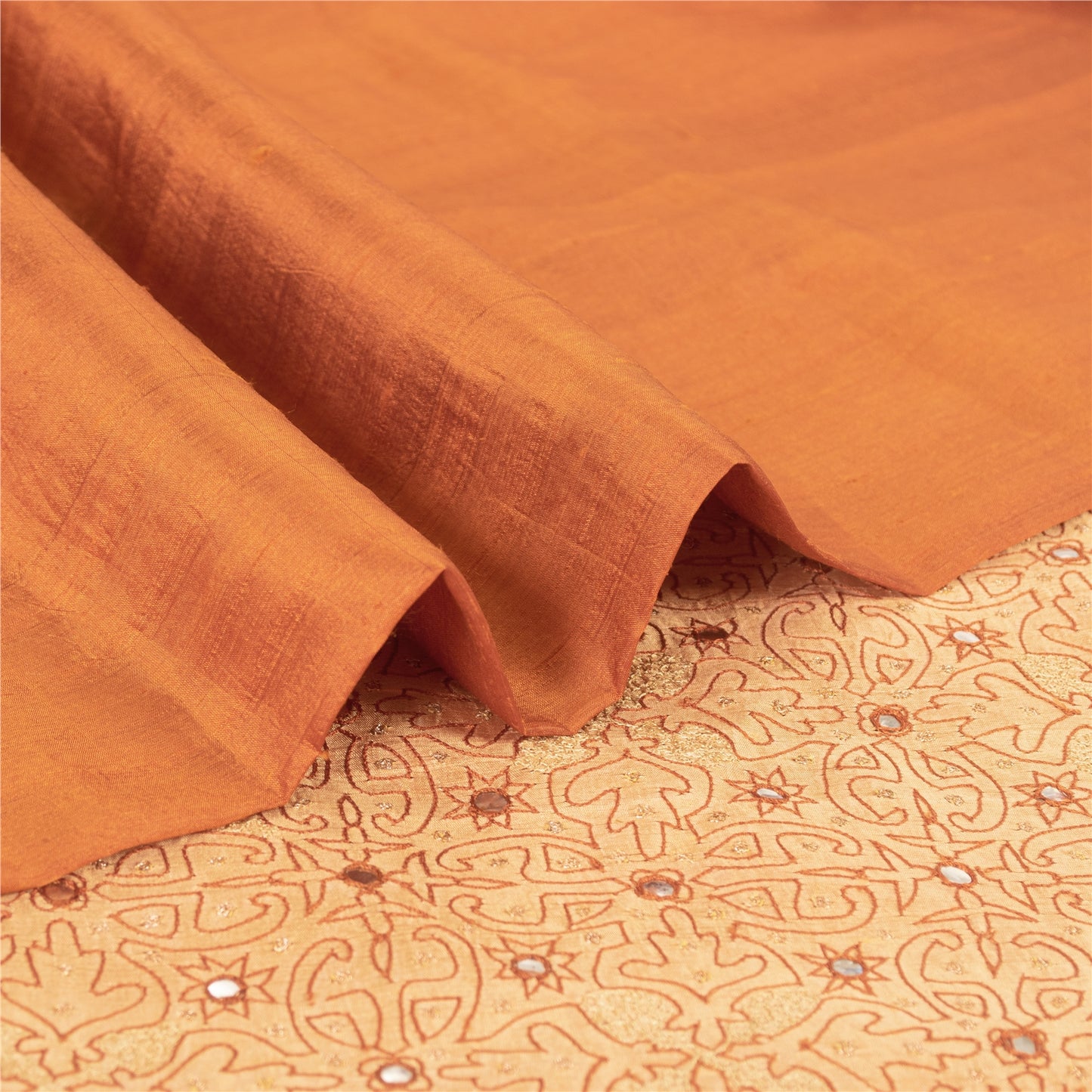 Sanskriti Vintage Orange/Peach Sarees Pure Silk Hand Beaded Zari 5yd Fabric Sari