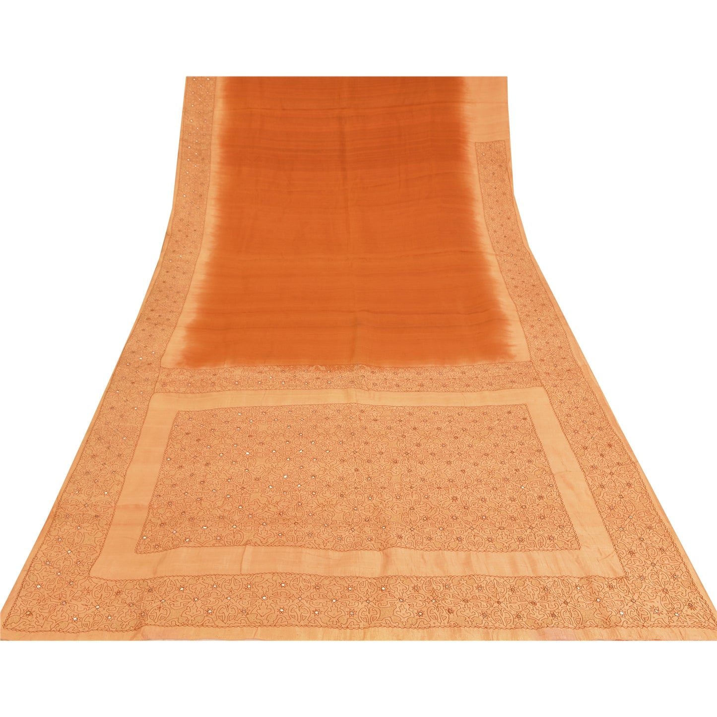 Sanskriti Vintage Orange/Peach Sarees Pure Silk Hand Beaded Zari 5yd Fabric Sari