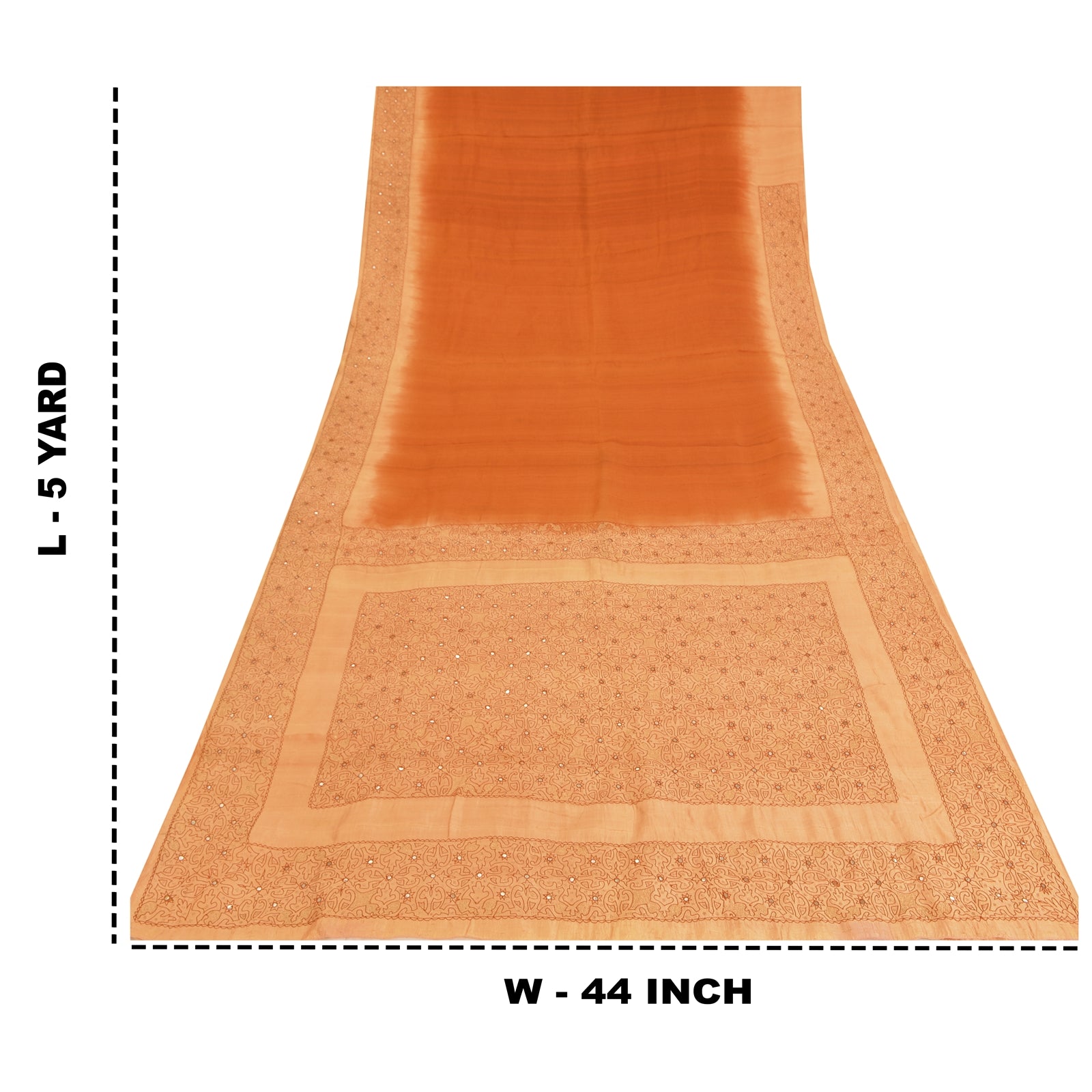 Sanskriti Vintage Orange/Peach Sarees Pure Silk Hand Beaded Zari 5yd Fabric Sari