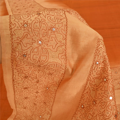 Sanskriti Vintage Orange/Peach Sarees Pure Silk Hand Beaded Zari 5yd Fabric Sari