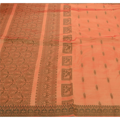 Sanskriti Vintage Peach Sarees Art Silk Woven Peach Craft Fabric Peacock Sari