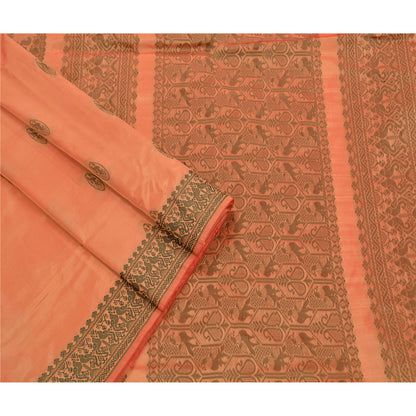 Sanskriti Vintage Peach Sarees Art Silk Woven Peach Craft Fabric Peacock Sari