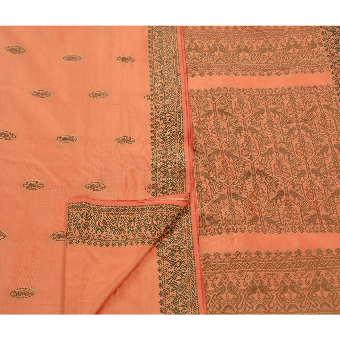 Sanskriti Vintage Peach Sarees Art Silk Woven Peach Craft Fabric Peacock Sari