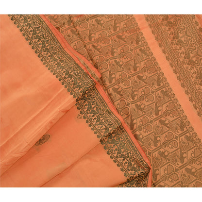 Sanskriti Vintage Peach Sarees Art Silk Woven Peach Craft Fabric Peacock Sari