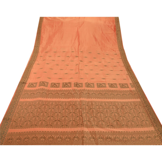 Sanskriti Vintage Peach Sarees Art Silk Woven Peach Craft Fabric Peacock Sari