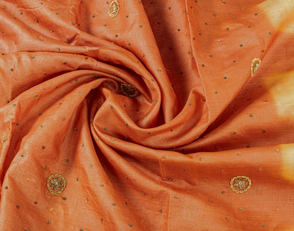 Sanskriti Vintage Peach Pure Silk Saree Hand Beaded Zardozi Sari 5.5+YD Fabric