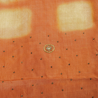 Sanskriti Vintage Peach Pure Silk Saree Hand Beaded Zardozi Sari 5.5+YD Fabric