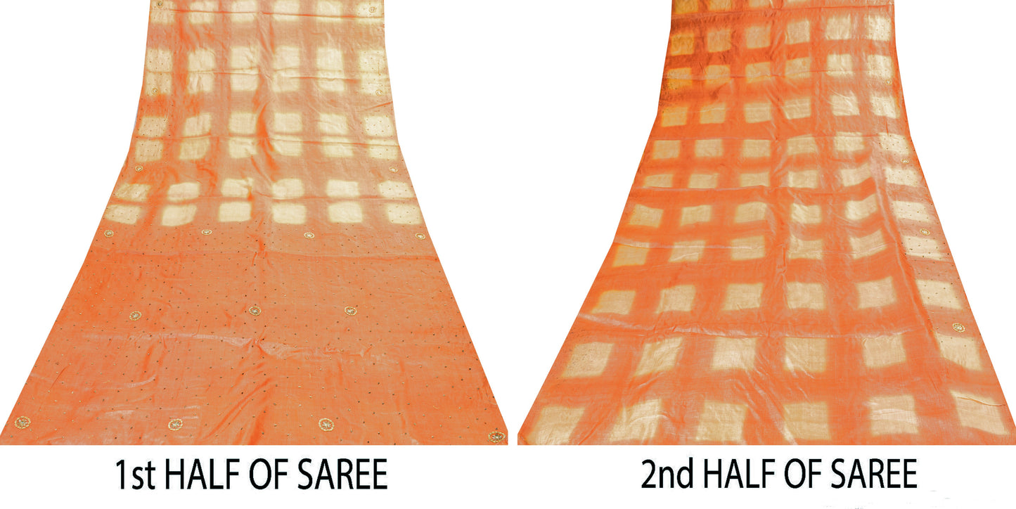 Sanskriti Vintage Peach Pure Silk Saree Hand Beaded Zardozi Sari 5.5+YD Fabric