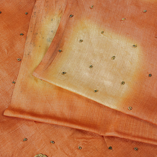 Sanskriti Vintage Peach Pure Silk Saree Hand Beaded Zardozi Sari 5.5+YD Fabric