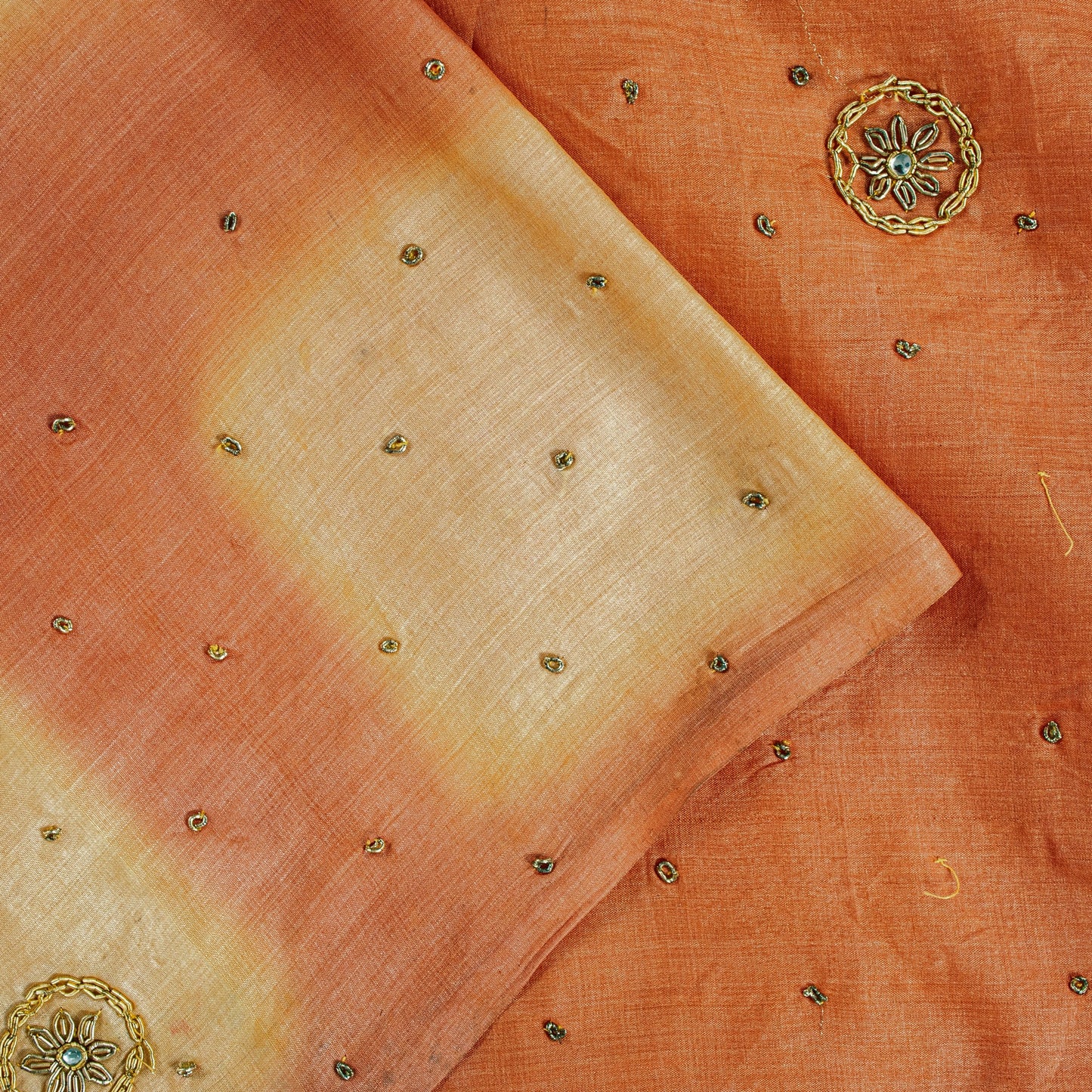 Sanskriti Vintage Peach Pure Silk Saree Hand Beaded Zardozi Sari 5.5+YD Fabric