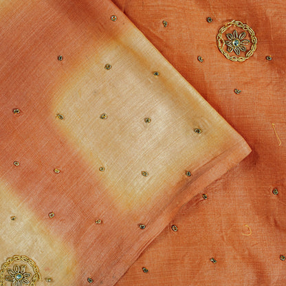Sanskriti Vintage Peach Pure Silk Saree Hand Beaded Zardozi Sari 5.5+YD Fabric