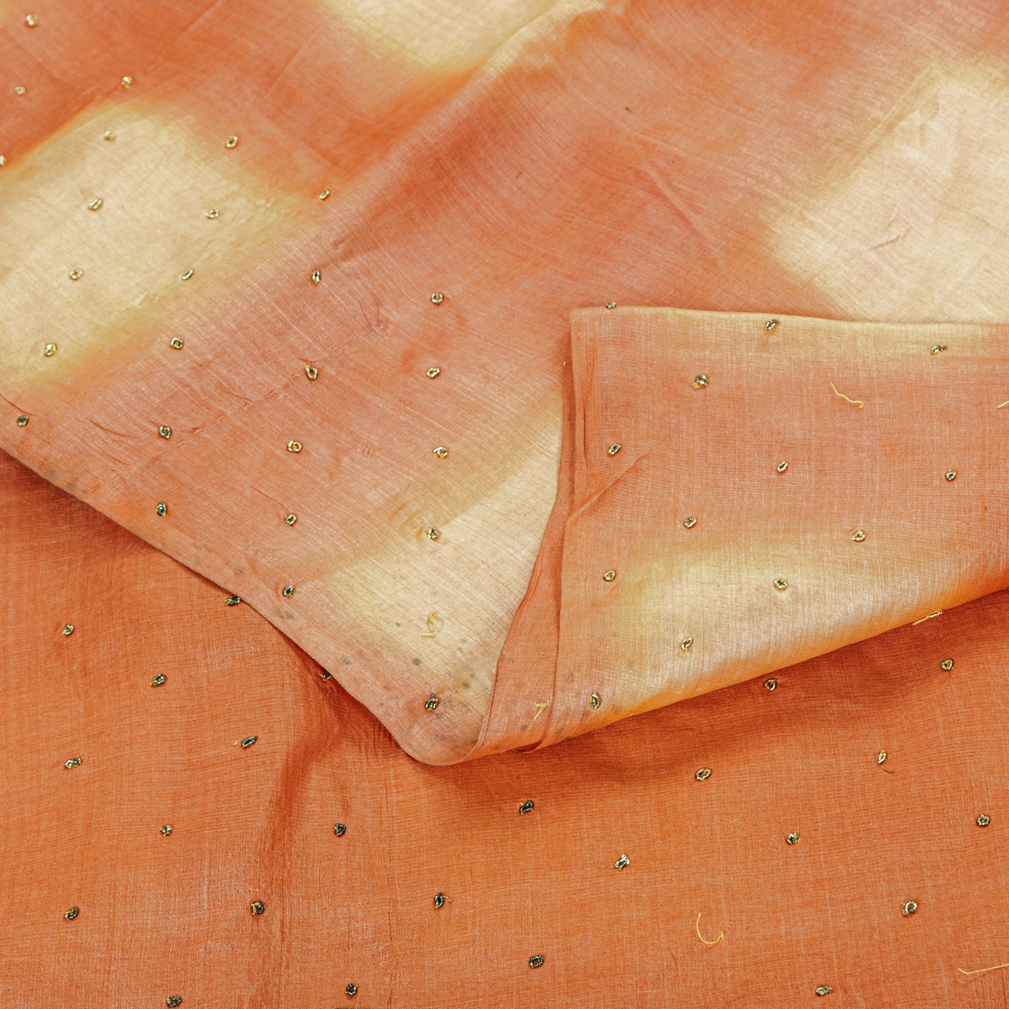 Sanskriti Vintage Peach Pure Silk Saree Hand Beaded Zardozi Sari 5.5+YD Fabric