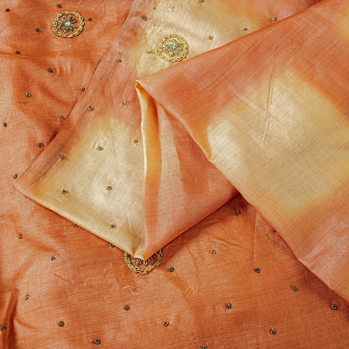 Sanskriti Vintage Peach Pure Silk Saree Hand Beaded Zardozi Sari 5.5+YD Fabric