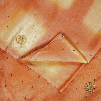 Sanskriti Vintage Peach Pure Silk Saree Hand Beaded Zardozi Sari 5.5+YD Fabric