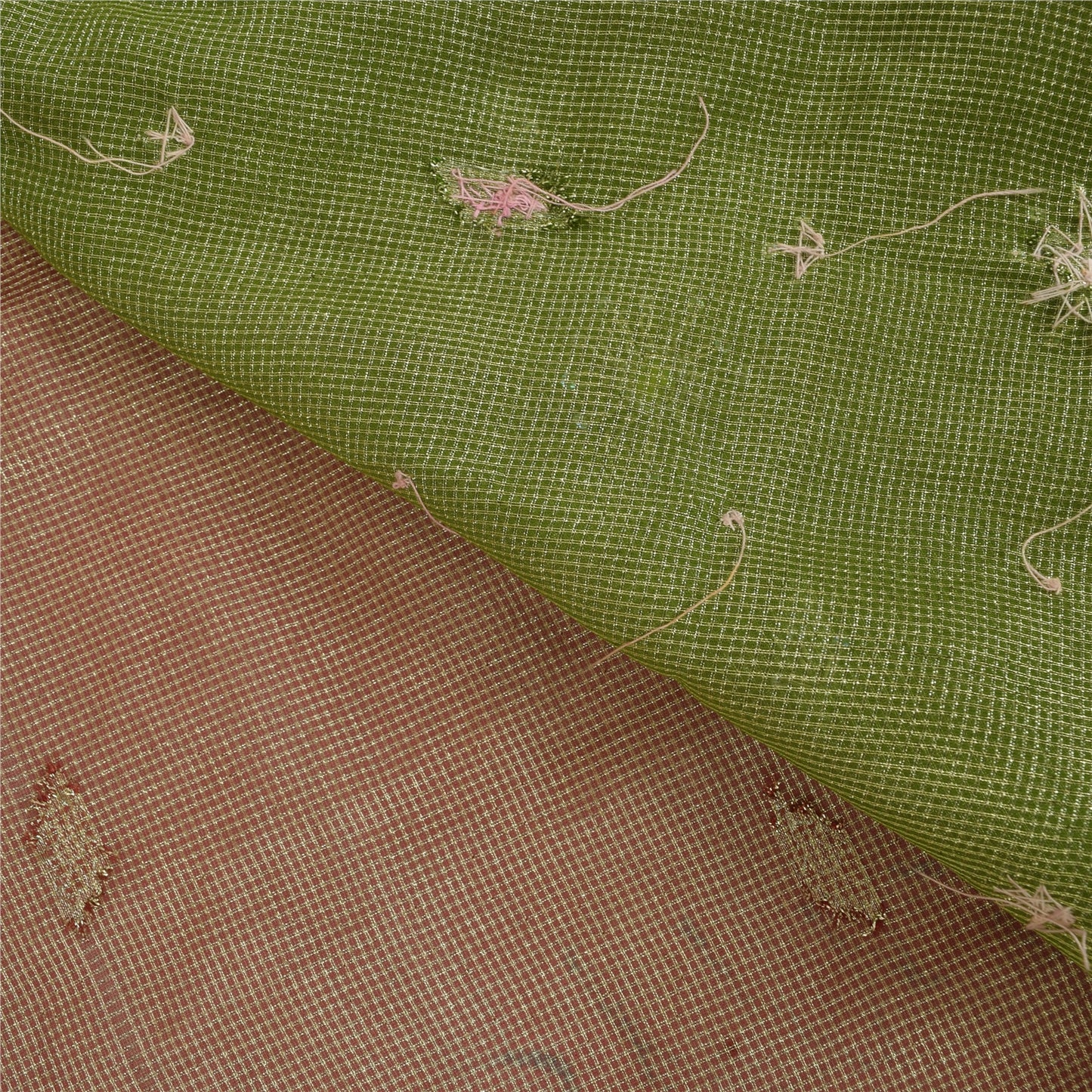 Sanskriti Vintage Dark Red Sarees Art Silk Hand Beaded Woven Craft Fabric Sari