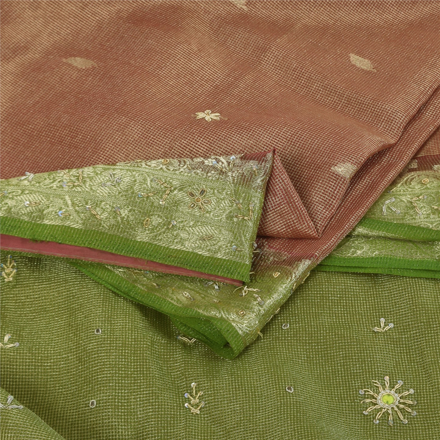 Sanskriti Vintage Dark Red Sarees Art Silk Hand Beaded Woven Craft Fabric Sari